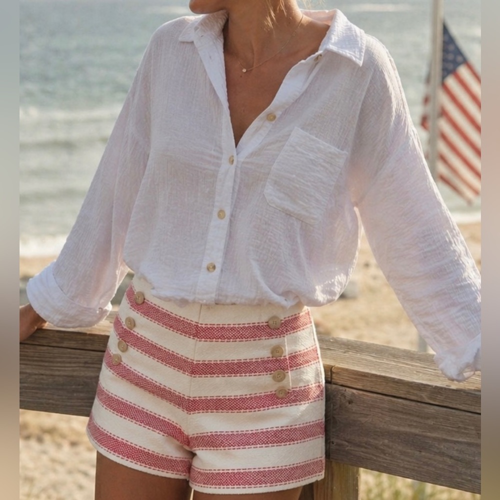 LOFT STRIPED SAILOR RIVIERA SHORTS Red & White Striped Shorts Patriotic Shorts
